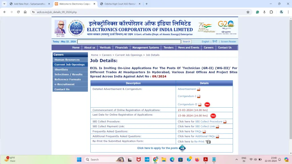 ECIL Technician Recruitment Grade II 2024 