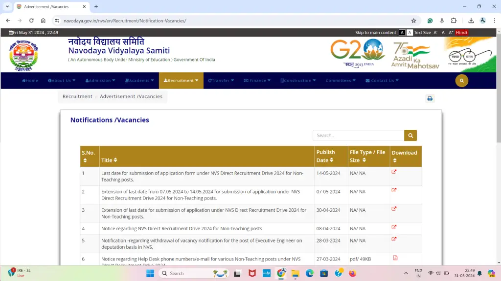 Navodaya Vidyalaya Teacher Vacancy 2024
