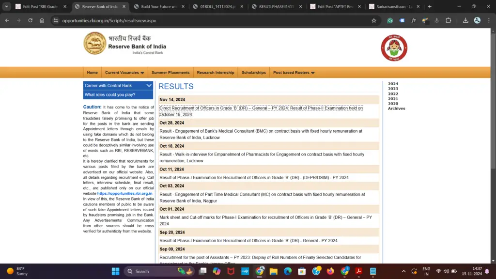 RBI Grade B Mains 2024 Result